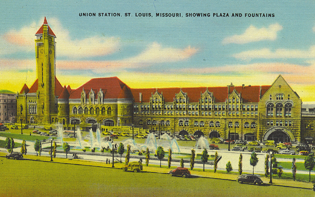 Union Station, St. Louis, Missouri, showing plaza and fountains